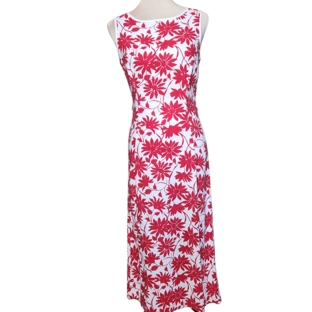 Vintage Bushwacker Red Floral Linen Dress | Size 8 | Made in USA Tropical Resort